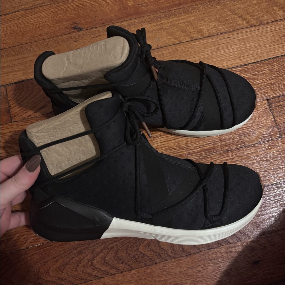 Puma Black and White Slip-On Sneakers with Cushioned Sole